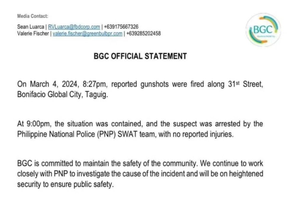 突发！菲律宾BGC晚间传出多声枪响 涉事中国男子已被捕